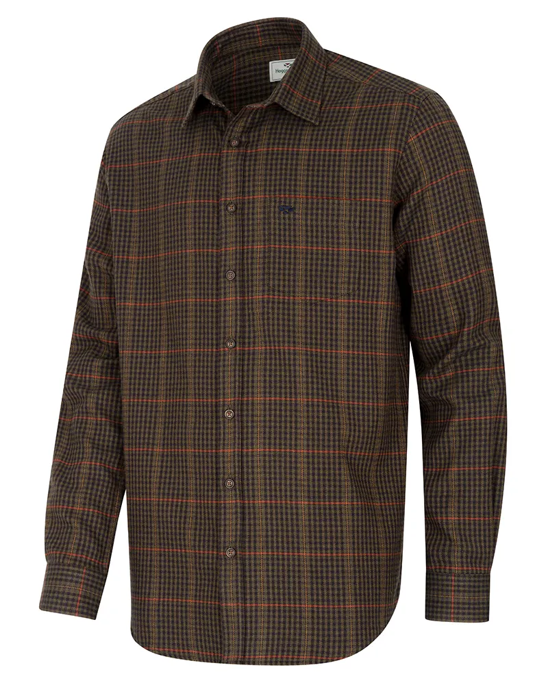 Hoggs Of Fife Harris Cotton/Wool Twill Check Shirt - Green